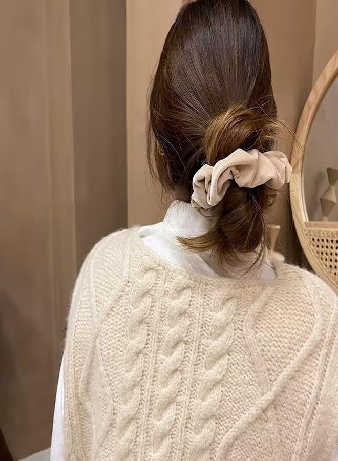 TUCEWP Velvet Scrunchies for Women Girls 4Pcs Large Brown Black Scrunchies Long Thick Curly Hair Soft Hair Bands Neutral Scrunchie Cute Ponytail Holders No Damage Elastic Hair Ties Hair Accessories - Image 5
